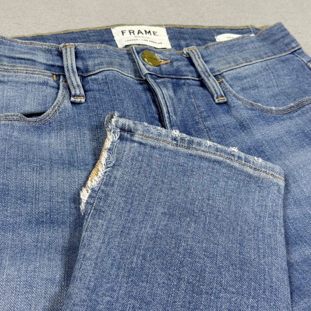 Frame Denim Le High Skinny Side Fray Jeans Blue Medium Wash 26